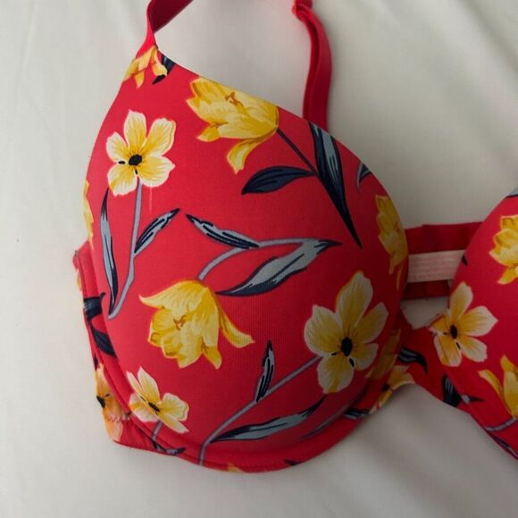 VS PINK Wear Everywhere Push Up Bra Red Floral Print 38D Adjustable Strap - Picture 3 of 8